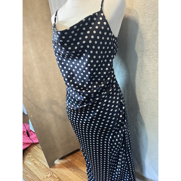 Polka Dot Cowl Neck Midi Dress SMALL Sexy Silk Side Slit By Pookie &Sebastian - Picture 9 of 16
